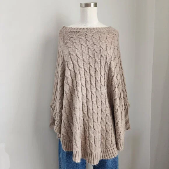 Cozy Chic Cable Knit Sweater Poncho - Picture 2 of 14